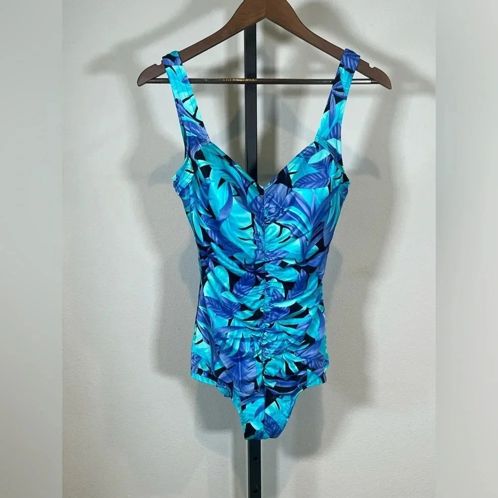 Le Cove‎ Vintage Women's Ruched One Piece Swim Suite Floral Size 16